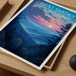 Great Smoky Mountains Travel Poster, Mountain Wall Art, Mountain Print, Great Smoky Mountain Poster, National Park Poster