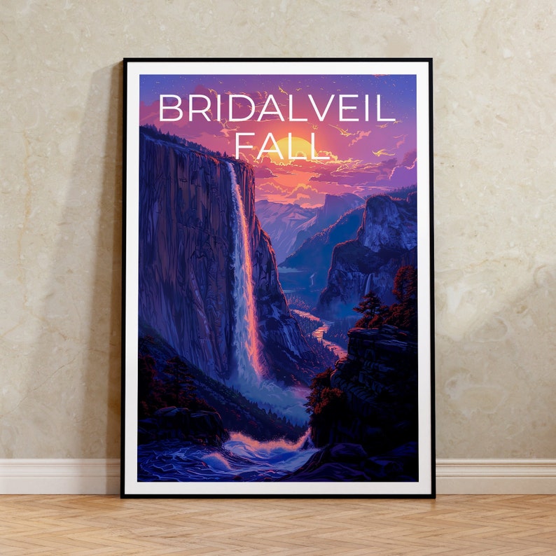 Affiche Bridalveil Fall, Impression Bridalveil Fall, Art Yosemite, Impression Yosemite, Affiche de voyage Bridalveil, Affiche Yosemite