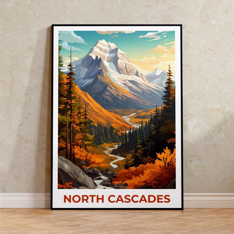 North Cascades National Park Travel Print, Washington State Poster, Mountain Wall Art, North Cascades Poster, Home Decor, Birthday Gift