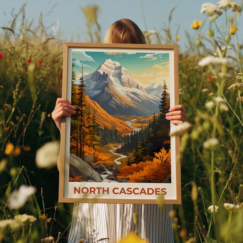 North Cascades National Park Travel Print, Washington State Poster, Mountain Wall Art, North Cascades Poster, Home Decor, Birthday Gift