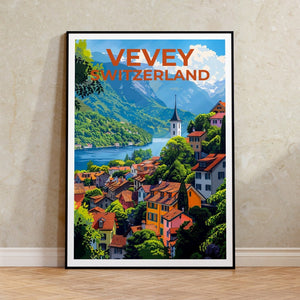 Vevey Poster, Vevey Print, Switzerland Poster, Switzerland Print, Vevey Travel Poster, Switzerland Art, Vevey Art