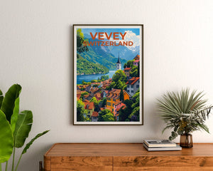 Vevey Poster, Vevey Print, Switzerland Poster, Switzerland Print, Vevey Travel Poster, Switzerland Art, Vevey Art