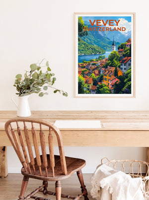 Vevey Poster, Vevey Print, Switzerland Poster, Switzerland Print, Vevey Travel Poster, Switzerland Art, Vevey Art