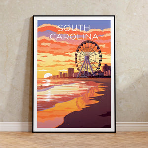 South Carolina Travel Print, Myrtle Beach Poster, Coastal Wall Art, South Carolina Poster, Home Decor, Birthday Gift