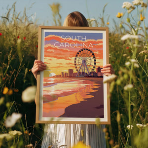 South Carolina Travel Print, Myrtle Beach Poster, Coastal Wall Art, South Carolina Poster, Home Decor, Birthday Gift