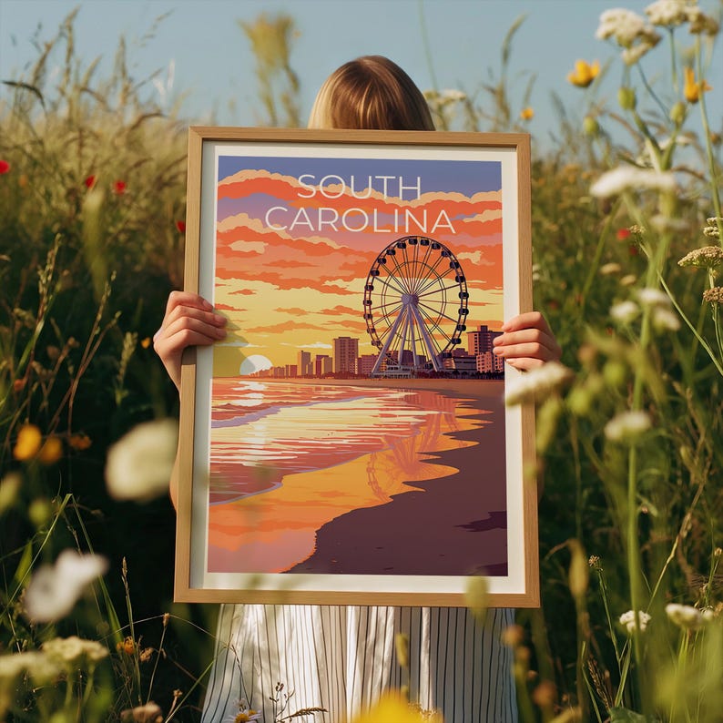 South Carolina Travel Print, Myrtle Beach Poster, Coastal Wall Art, South Carolina Poster, Home Decor, Birthday Gift