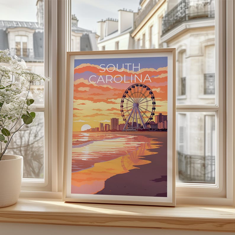 South Carolina Travel Print, Myrtle Beach Poster, Coastal Wall Art, South Carolina Poster, Home Decor, Birthday Gift