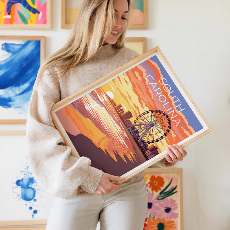 South Carolina Travel Print, Myrtle Beach Poster, Coastal Wall Art, South Carolina Poster, Home Decor, Birthday Gift