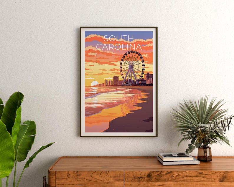 South Carolina Travel Print, Myrtle Beach Poster, Coastal Wall Art, South Carolina Poster, Home Decor, Birthday Gift