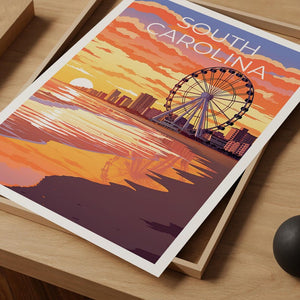 South Carolina Travel Print, Myrtle Beach Poster, Coastal Wall Art, South Carolina Poster, Home Decor, Birthday Gift