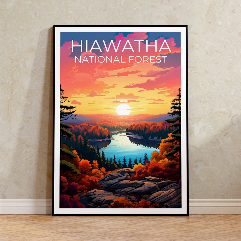 Affiche de la forêt nationale de Hiawatha, impression Hiawatha, affiche du Michigan, impression Michigan, affiche de voyage Hiawatha, affiche de la forêt, art du Michigan