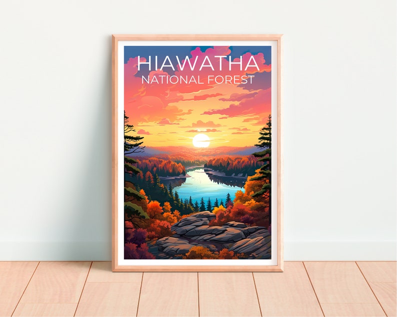 Hiawatha National Forest Poster, Hiawatha Druck, Michigan Poster, Michigan Druck, Hiawatha Reiseposter, Wald Poster, Michigan Kunst