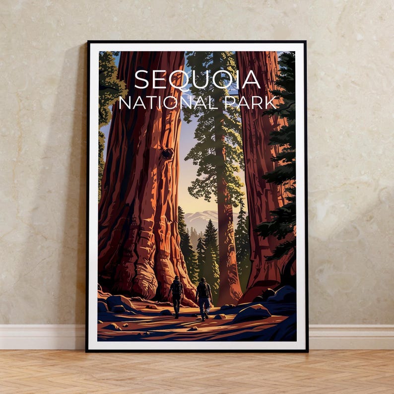 Sequoia National Park Poster, California Travel Print, Giant Tree Art, Hiking Illustration, Landscape Poster, Home Decor, Birthday Gift
