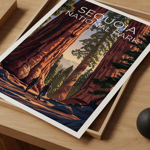Sequoia National Park Poster, California Travel Print, Giant Tree Art, Hiking Illustration, Landscape Poster, Home Decor, Birthday Gift