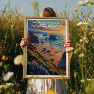 Affiche de voyage de l'Oregon, Art mural de la côte de l'Oregon, Impression de la côte de l'Oregon, Affiche de l'Oregon, Affiche de la côte de l'Oregon, Affiche de plage, Art de l'Oregon