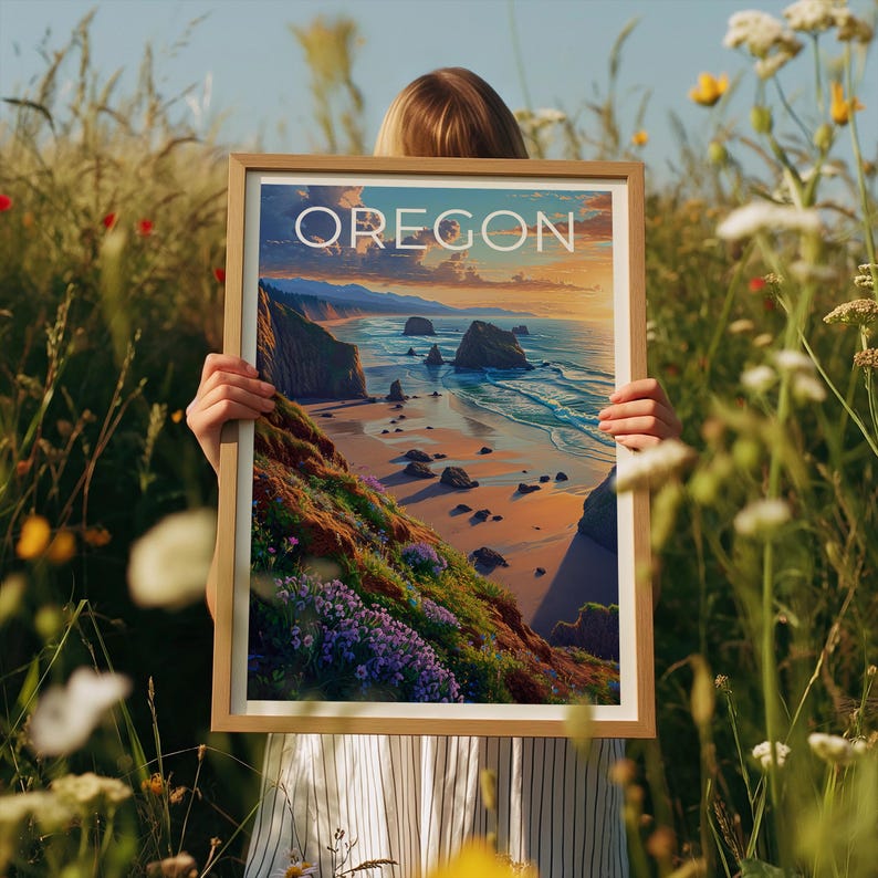 Affiche de voyage de l'Oregon, Art mural de la côte de l'Oregon, Impression de la côte de l'Oregon, Affiche de l'Oregon, Affiche de la côte de l'Oregon, Affiche de plage, Art de l'Oregon