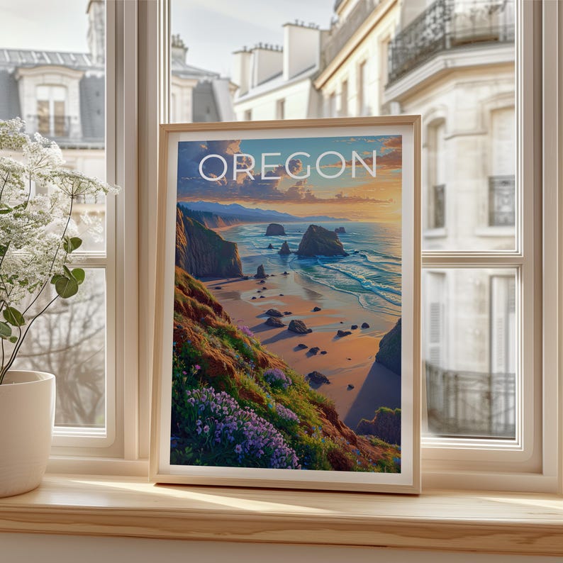 Affiche de voyage de l'Oregon, Art mural de la côte de l'Oregon, Impression de la côte de l'Oregon, Affiche de l'Oregon, Affiche de la côte de l'Oregon, Affiche de plage, Art de l'Oregon