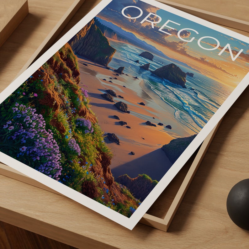 Affiche de voyage de l'Oregon, Art mural de la côte de l'Oregon, Impression de la côte de l'Oregon, Affiche de l'Oregon, Affiche de la côte de l'Oregon, Affiche de plage, Art de l'Oregon