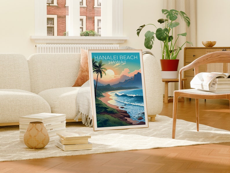 Hanalei Beach Poster, Hawaii Print, Hawaii Art, Hanalei Beach Print, Hawaii Travel Poster, Coast Poster, Hanalei Beach Wall Art