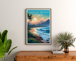 Hanalei Beach Poster, Hawaii Print, Hawaii Art, Hanalei Beach Print, Hawaii Travel Poster, Coast Poster, Hanalei Beach Wall Art
