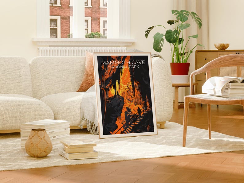 Mammoth Cave National Park Travel Print, Kentucky Poster, Cave Wall Art, Hike Illustration, Mammoth Cave Poster, Home Decor, Birthday Gift