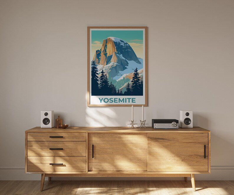 Yosemite Poster, California Travel Print, National Park Art, Half Dome Poster, Scenic Wall Art, Home Decor, Birthday Gift