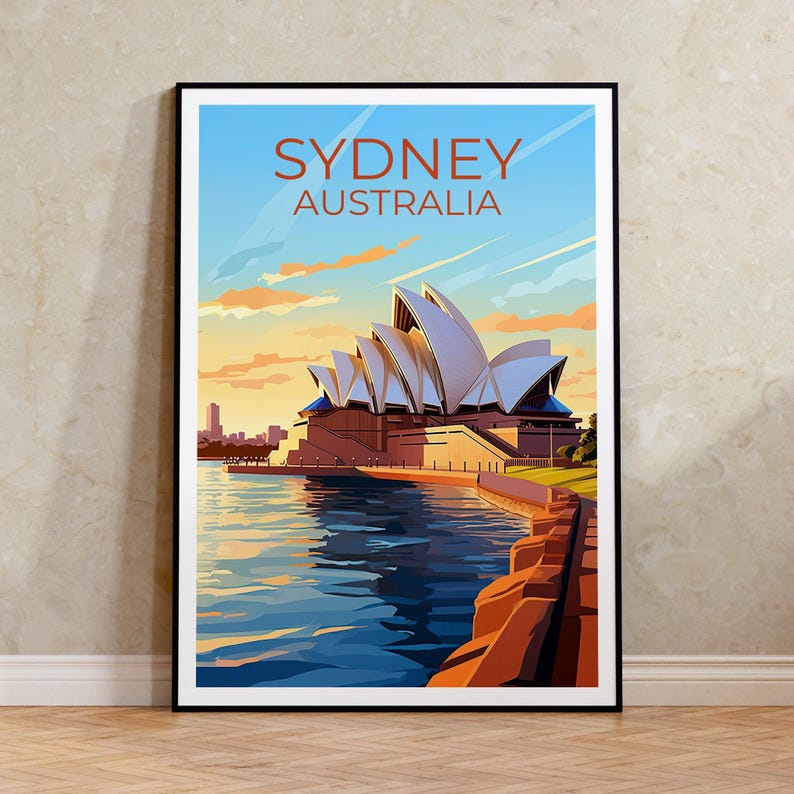 Sydney Travel Print Australia Poster Opera House Wall Art Harbor Illustration Sydney Poster Home Decor Birthday Gift