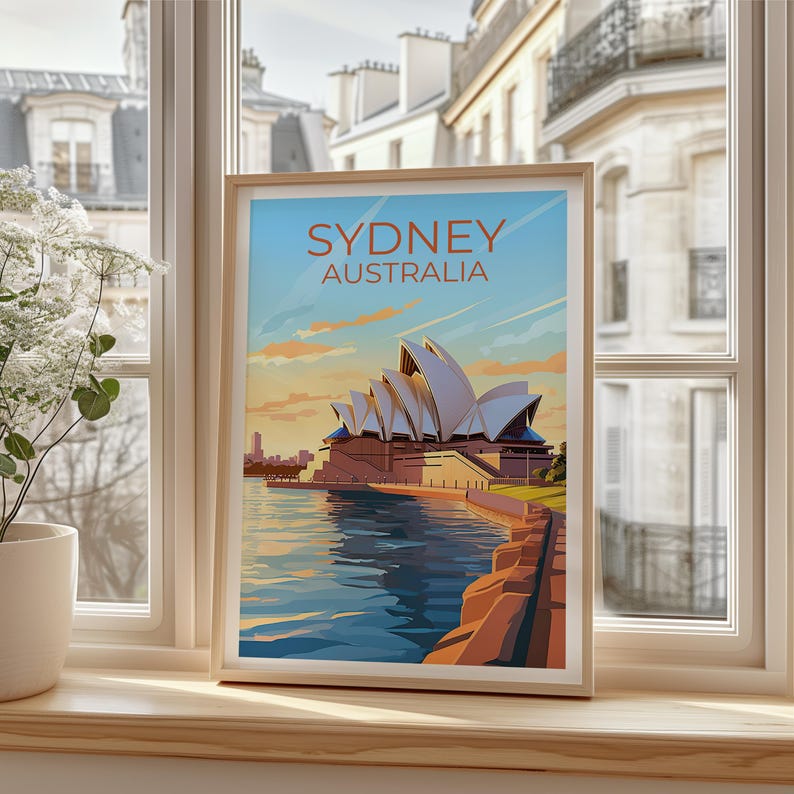 Sydney Travel Print Australia Poster Opera House Wall Art Harbor Illustration Sydney Poster Home Decor Birthday Gift