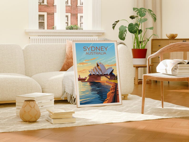 Sydney Travel Print Australia Poster Opera House Wall Art Harbor Illustration Sydney Poster Home Decor Birthday Gift