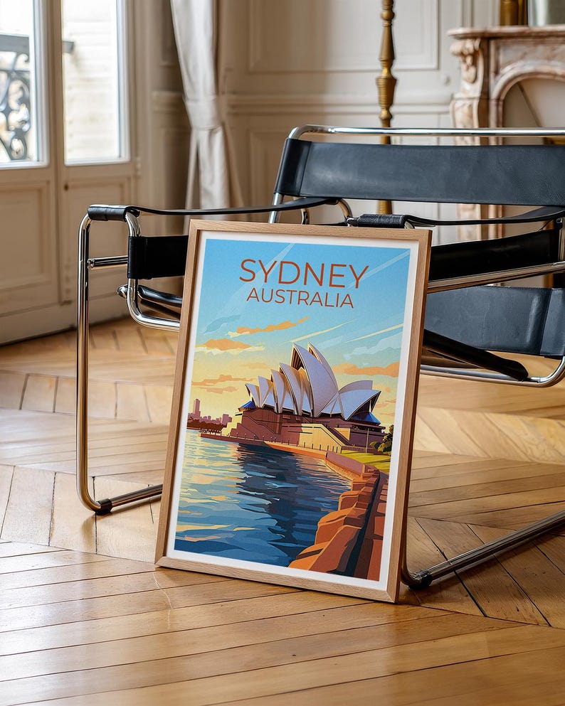 Sydney Travel Print Australia Poster Opera House Wall Art Harbor Illustration Sydney Poster Home Decor Birthday Gift