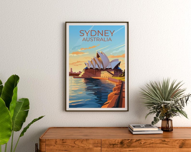Sydney Travel Print Australia Poster Opera House Wall Art Harbor Illustration Sydney Poster Home Decor Birthday Gift