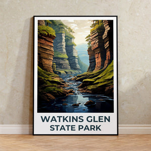 Watkins Glen Travel Poster, New York Wall Art, New York Print, Watkins Glen Poster, New York Poster, Nature Poster, Watkins Glen Art