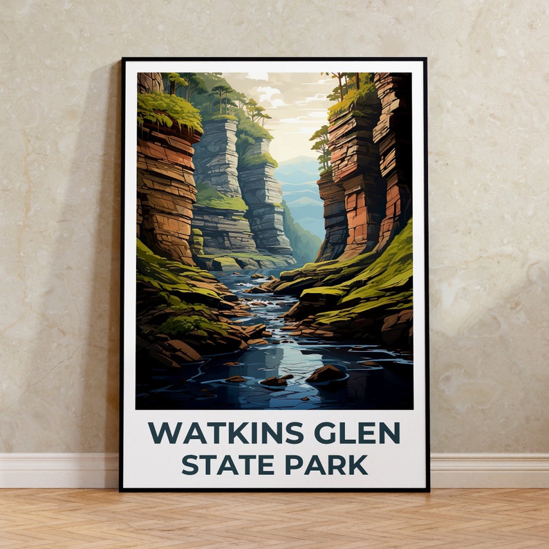 Watkins Glen Travel Poster, New York Wall Art, New York Print, Watkins Glen Poster, New York Poster, Nature Poster, Watkins Glen Art