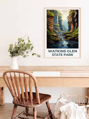 Watkins Glen Travel Poster, New York Wall Art, New York Print, Watkins Glen Poster, New York Poster, Nature Poster, Watkins Glen Art