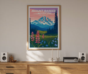 Affiche de voyage du mont Rainier, art mural du mont Rainier, impression du parc national, affiche du mont Rainier, art de la montagne, affiche de la nature, décoration murale