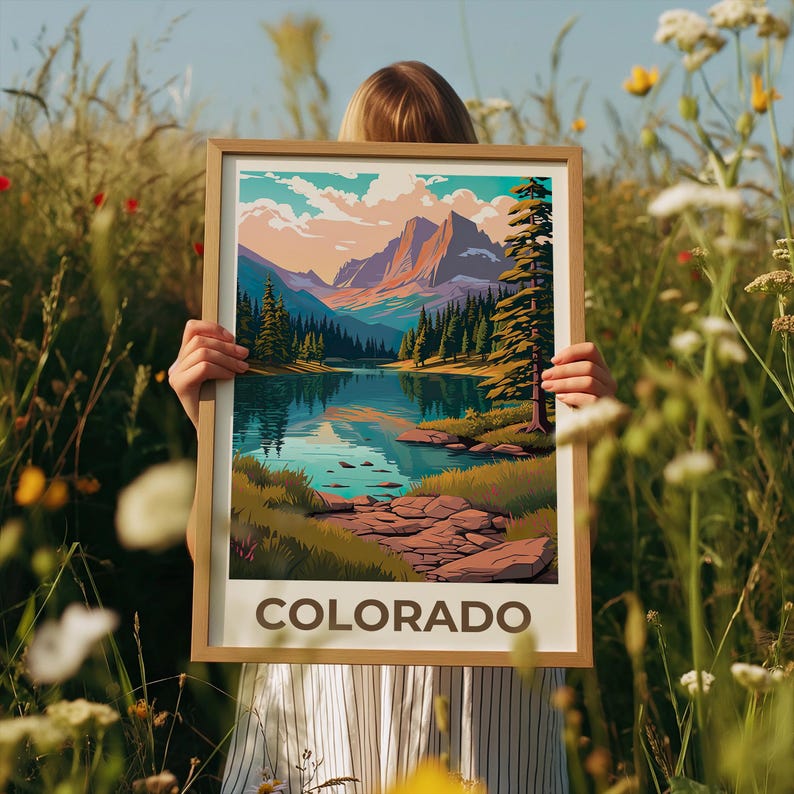 Colorado Travel Print, Forest Poster, Rockies Wall Art, Mountain Illustration, Colorado Poster, Home Decor