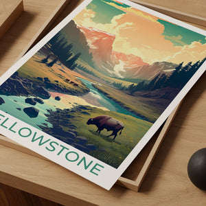 Affiche de voyage de Yellowstone, art mural de Yellowstone, impression de Yellowstone, affiche américaine, art de l'affiche, décoration murale, illustration de Yellowstone