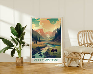 Affiche de voyage de Yellowstone, art mural de Yellowstone, impression de Yellowstone, affiche américaine, art de l'affiche, décoration murale, illustration de Yellowstone