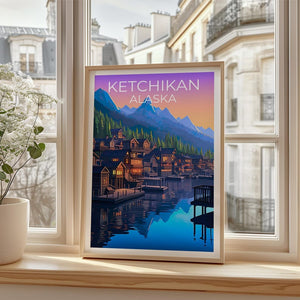 Ketchikan Poster, Alaska Travel Print, Fishing Village Art, Yosemite Illustration, Landscape Poster, Home Decor, Birthday Gift