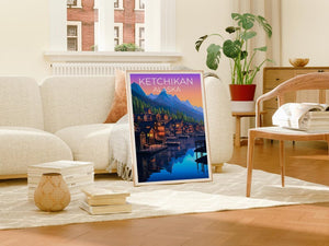 Ketchikan Poster, Alaska Travel Print, Fishing Village Art, Yosemite Illustration, Landscape Poster, Home Decor, Birthday Gift