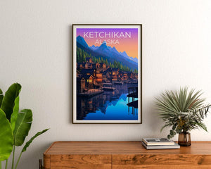Ketchikan Poster, Alaska Travel Print, Fishing Village Art, Yosemite Illustration, Landscape Poster, Home Decor, Birthday Gift