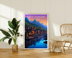 Ketchikan Poster, Alaska Travel Print, Fishing Village Art, Yosemite Illustration, Landscape Poster, Home Decor, Birthday Gift