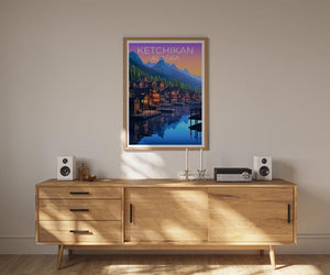 Ketchikan Poster, Alaska Travel Print, Fishing Village Art, Yosemite Illustration, Landscape Poster, Home Decor, Birthday Gift