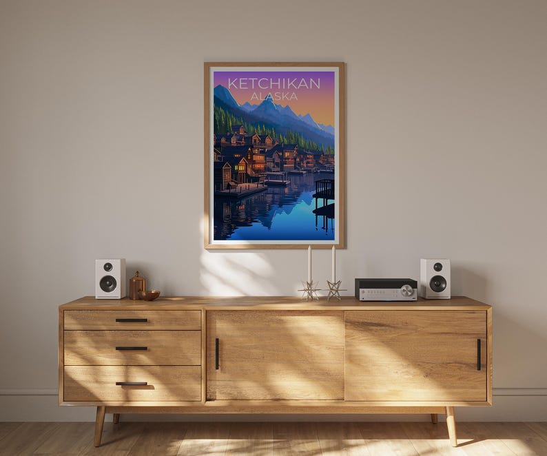 Ketchikan Poster, Alaska Travel Print, Fishing Village Art, Yosemite Illustration, Landscape Poster, Home Decor, Birthday Gift