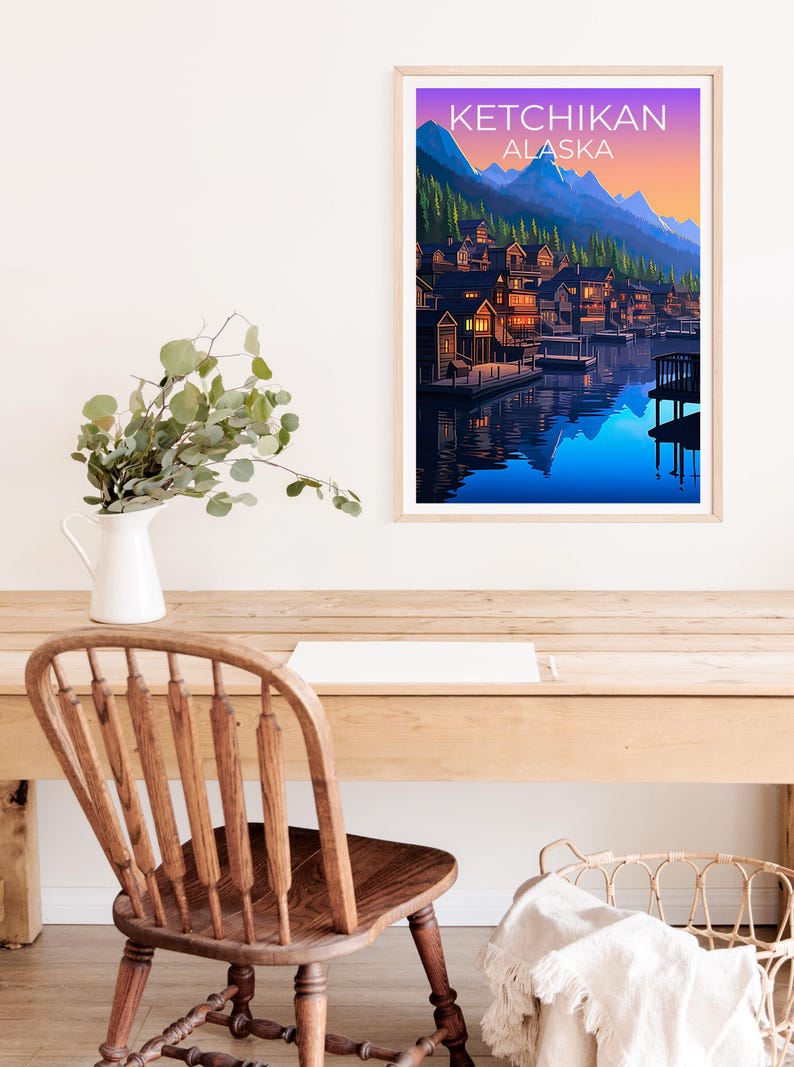 Ketchikan Poster, Alaska Travel Print, Fishing Village Art, Yosemite Illustration, Landscape Poster, Home Decor, Birthday Gift