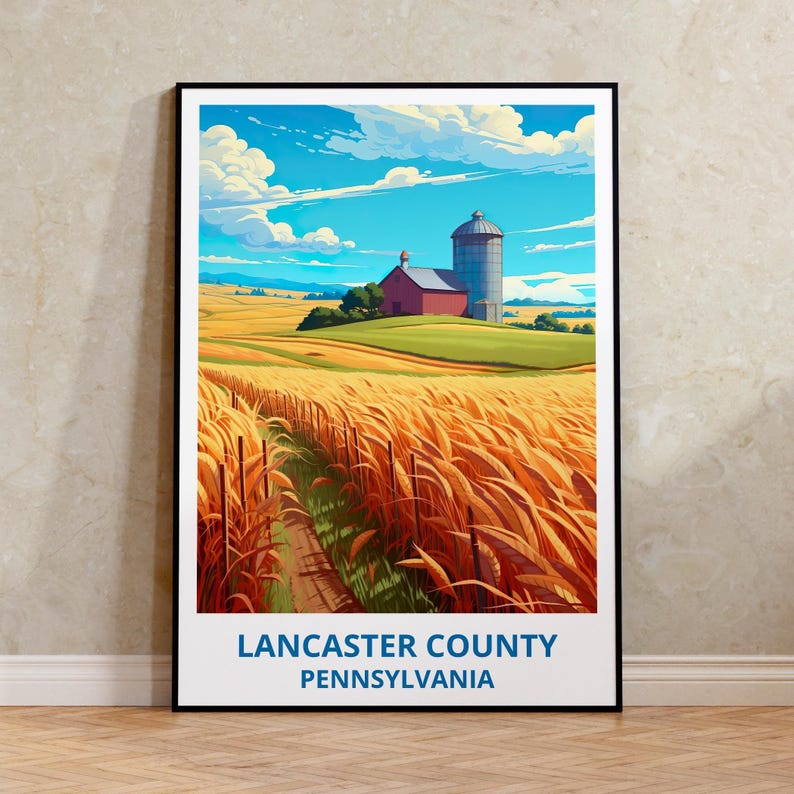 Lancaster County Travel Print Pennsylvania Poster Farmland Wall Art Rustic Illustration Lancaster County Poster Home Decor Birthday Gift