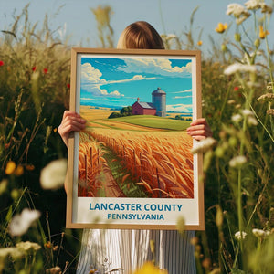 Lancaster County Travel Print Pennsylvania Poster Farmland Wall Art Rustic Illustration Lancaster County Poster Home Decor Birthday Gift
