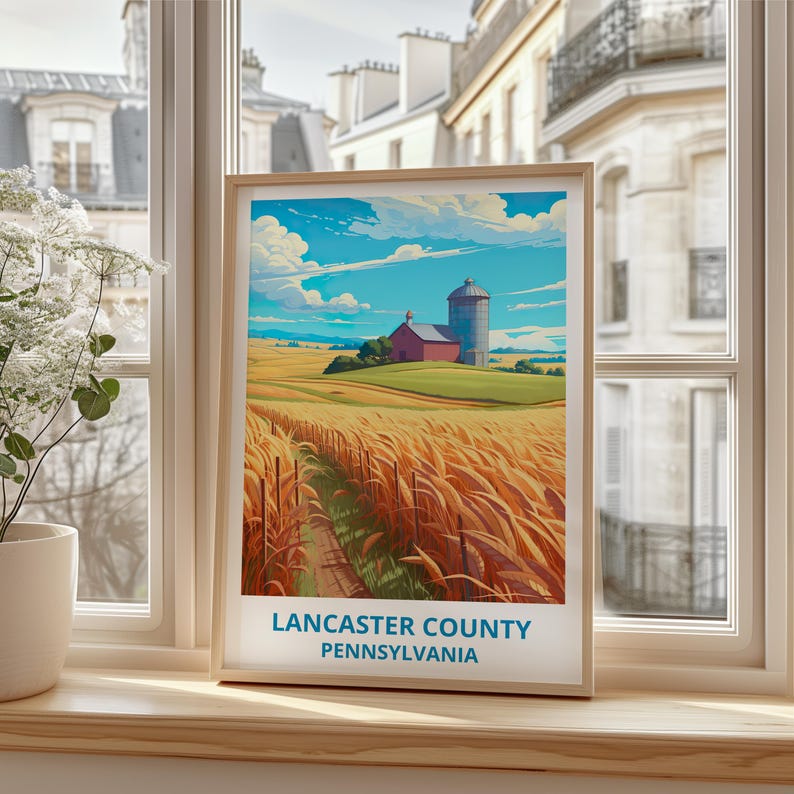Lancaster County Travel Print Pennsylvania Poster Farmland Wall Art Rustic Illustration Lancaster County Poster Home Decor Birthday Gift