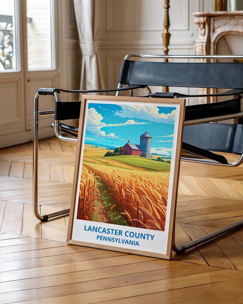 Lancaster County Travel Print Pennsylvania Poster Farmland Wall Art Rustic Illustration Lancaster County Poster Home Decor Birthday Gift