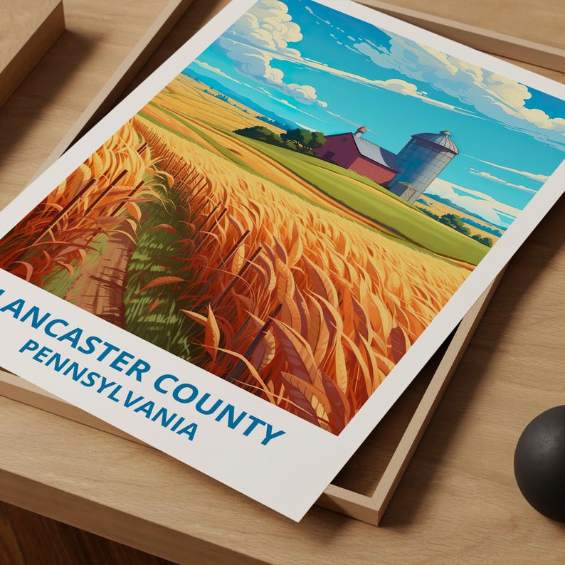 Lancaster County Travel Print Pennsylvania Poster Farmland Wall Art Rustic Illustration Lancaster County Poster Home Decor Birthday Gift